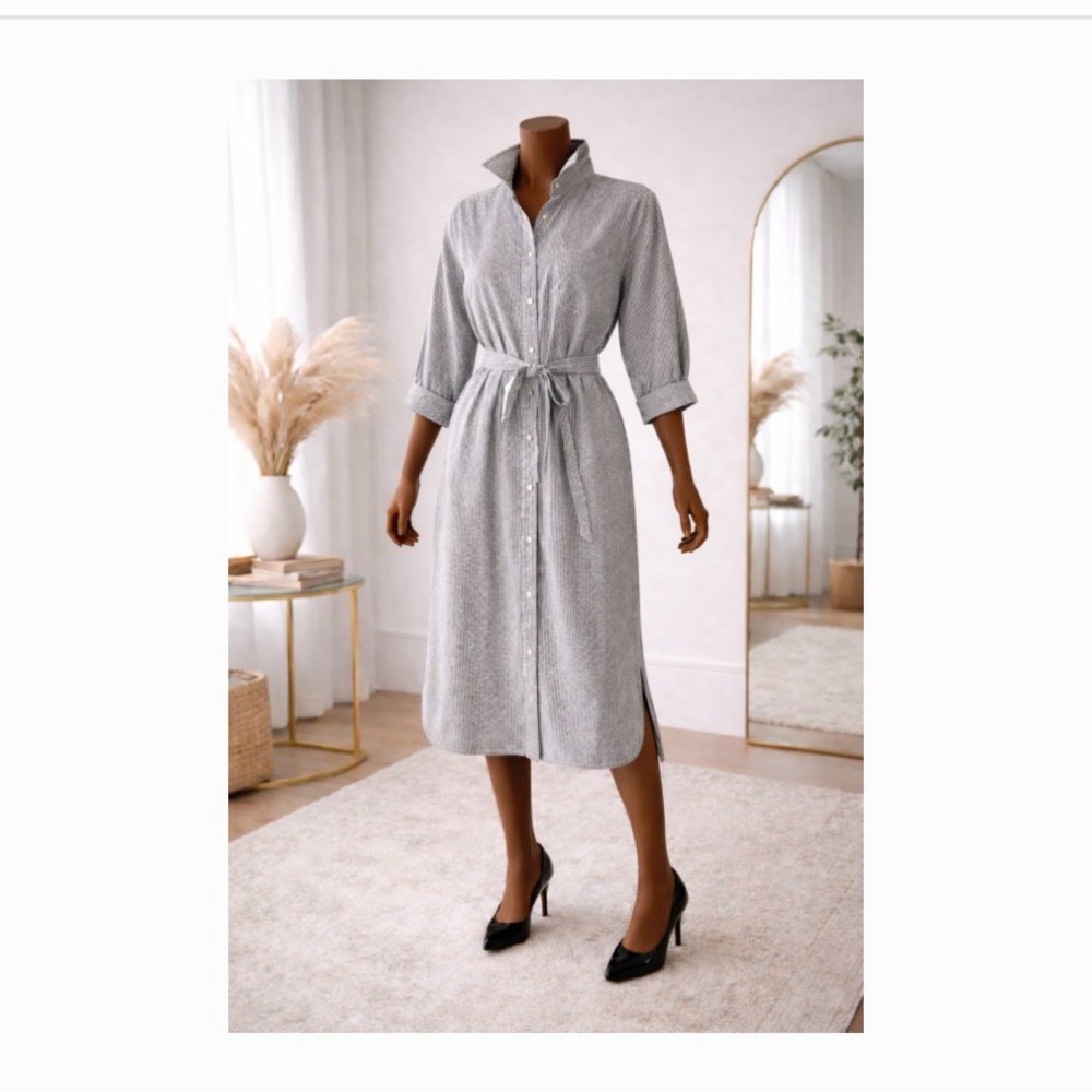 Elegant Gray Button-Up Midi Dress
